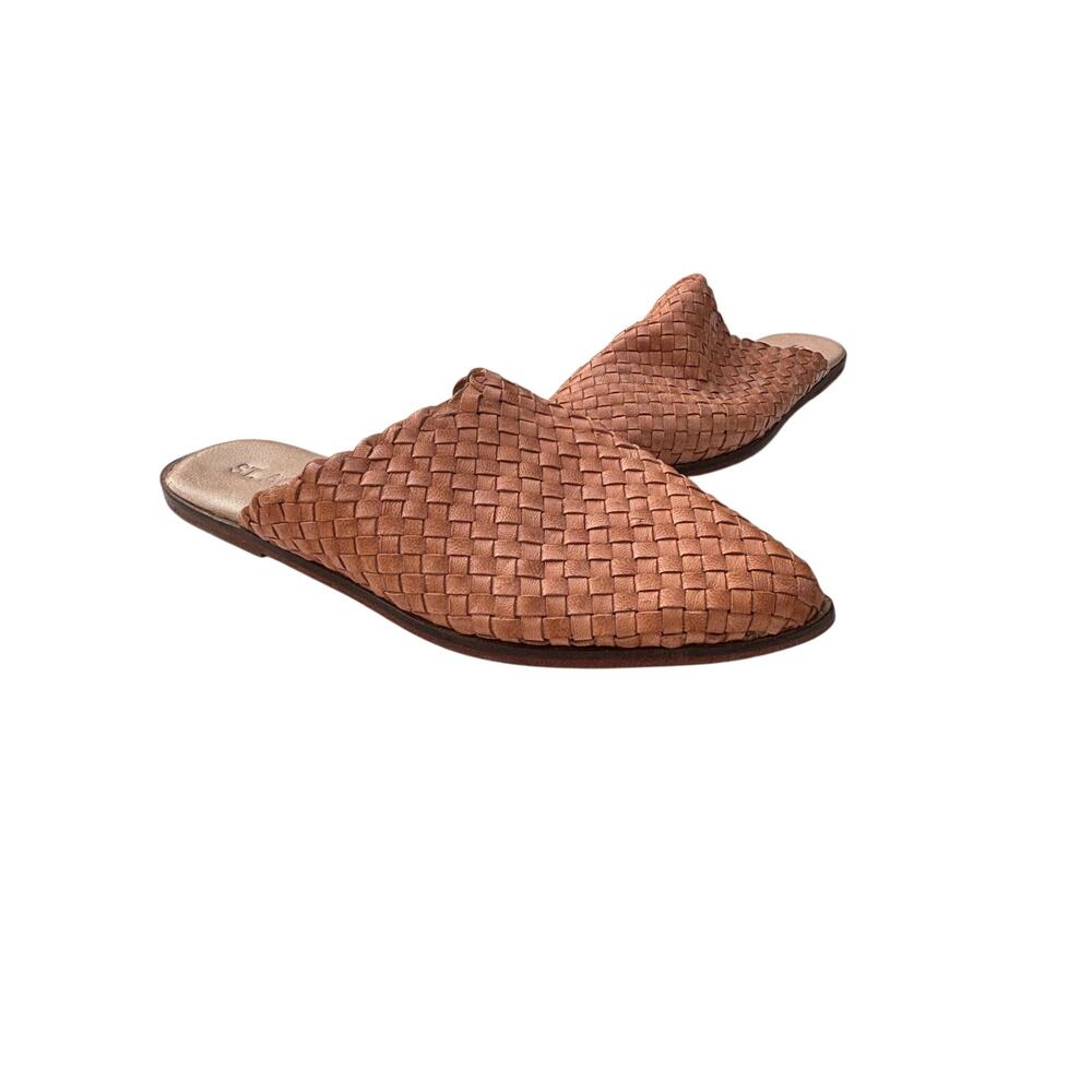 St. Agni Womens Camel Leather Woven Pointed Toe Mule 38